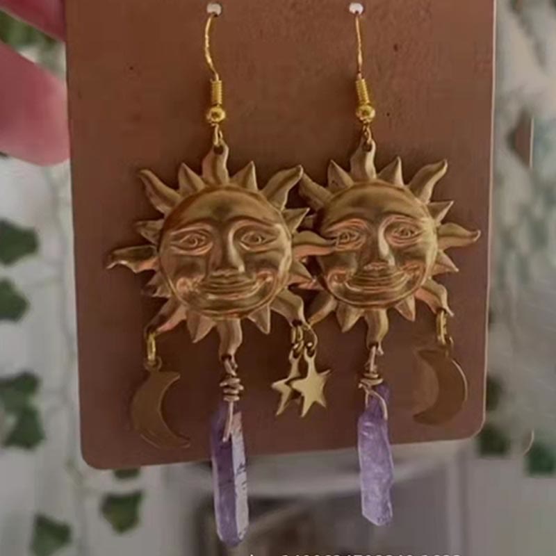 Elara - Boucles d'oreilles cristal naturel lune et étoiles