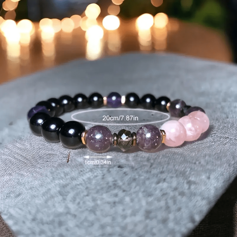Aurora - Bracelet de perles en quartz rose, obsidienne et améthyste