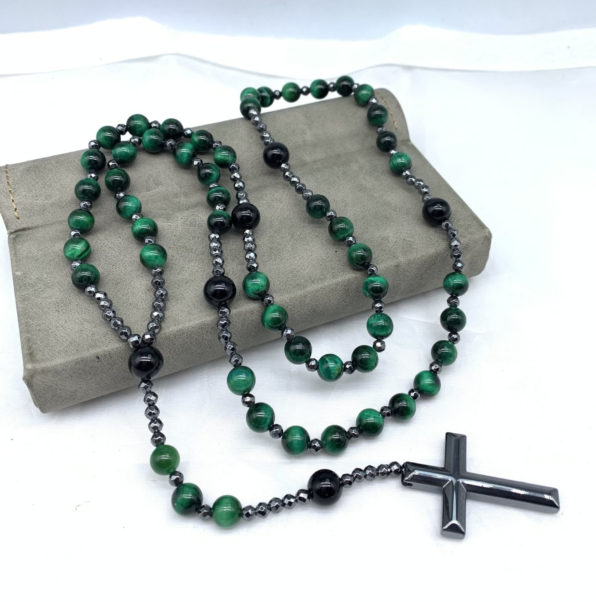 Collier Rosaire Croix Orion - Œil de Tigre Lapis