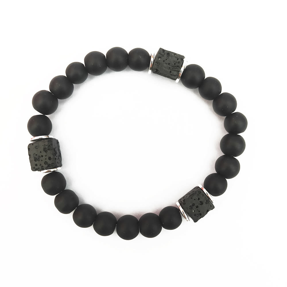 Aurelia - Bracelet équilibre onyx noir, cube et pierre de lave