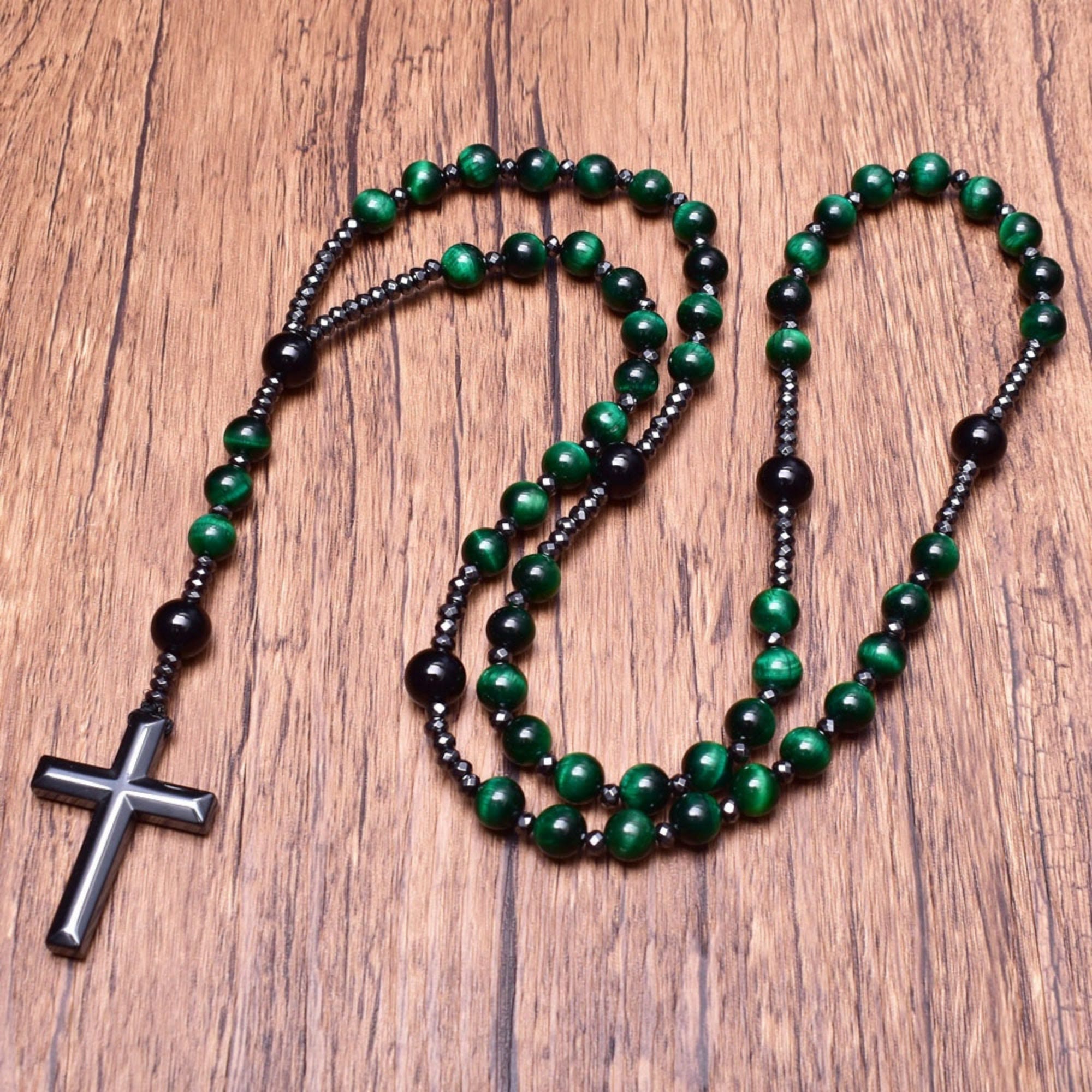 Collier Rosaire Croix Orion - Œil de Tigre Lapis