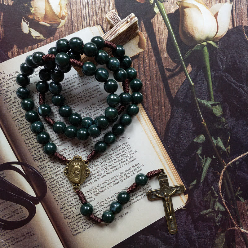 Celeste - Collier chapelet croix en agate mousse
