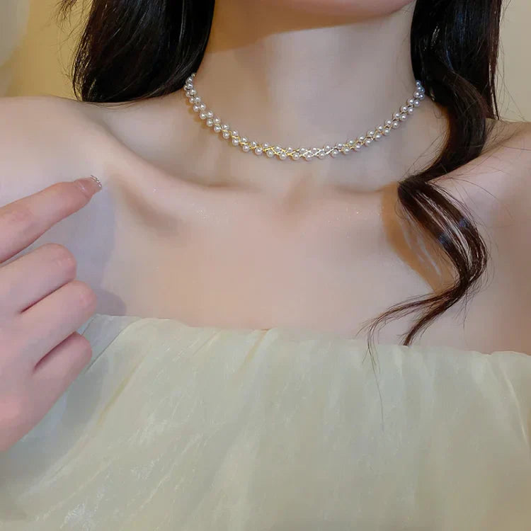 Amira - Collier double rang cristaux et perles de luxe
