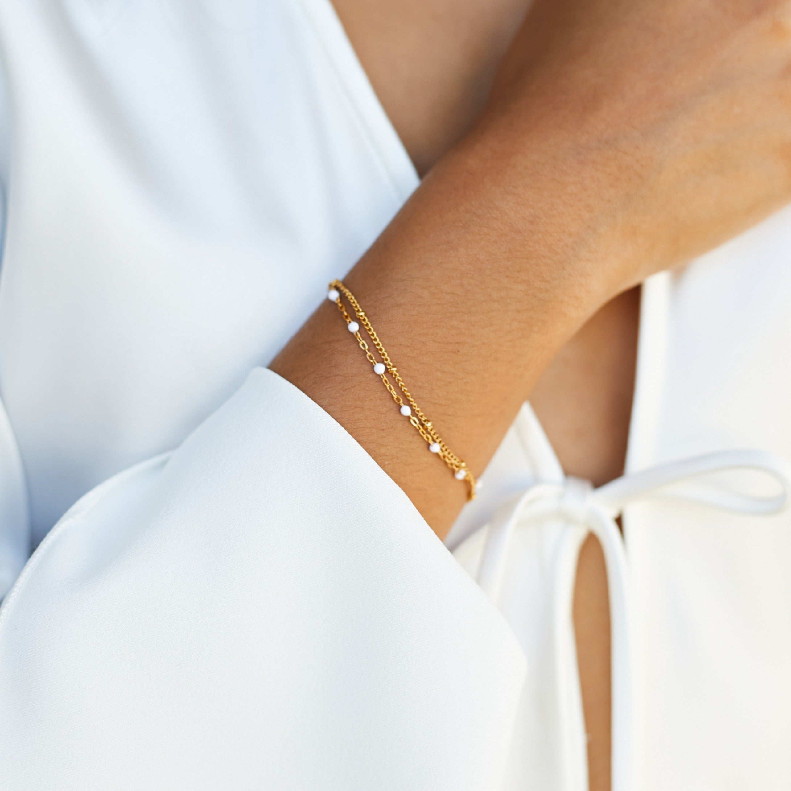 Liora - Bracelet double rang en perles blanches