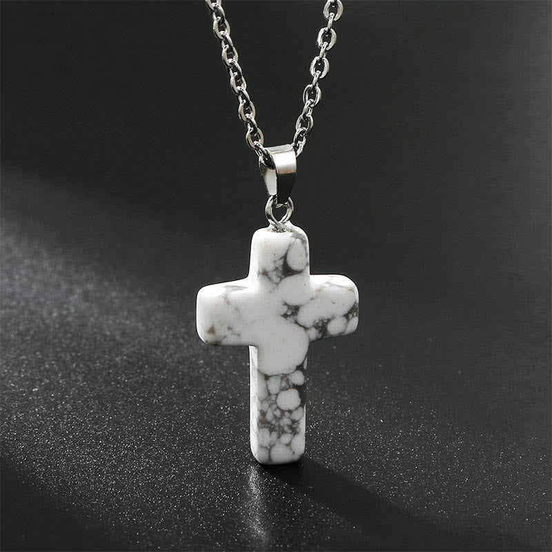 Seraphina - Collier croix en pierres précieuses naturelles