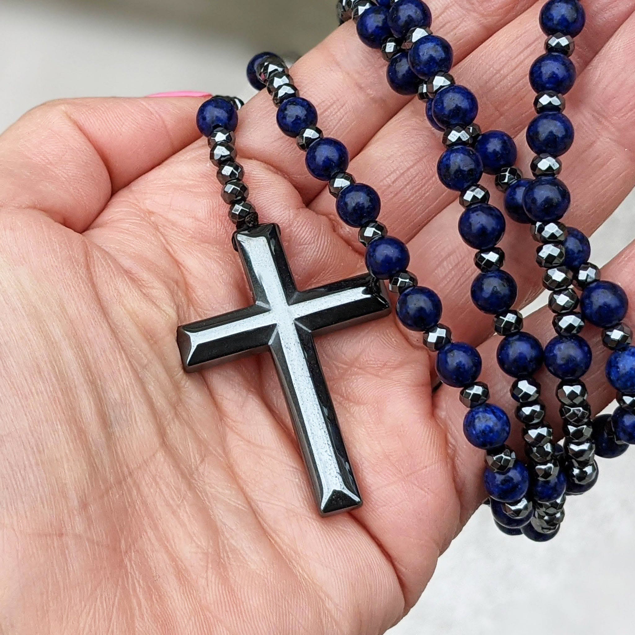 Collier Rosaire Croix Orion - Œil de Tigre Lapis