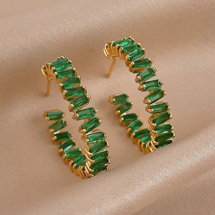 Esme - Créoles cristal vert émeraude glamour