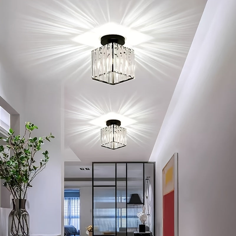 CrystalLuxe - Plafonnier LED noir et or avec cristaux elegants