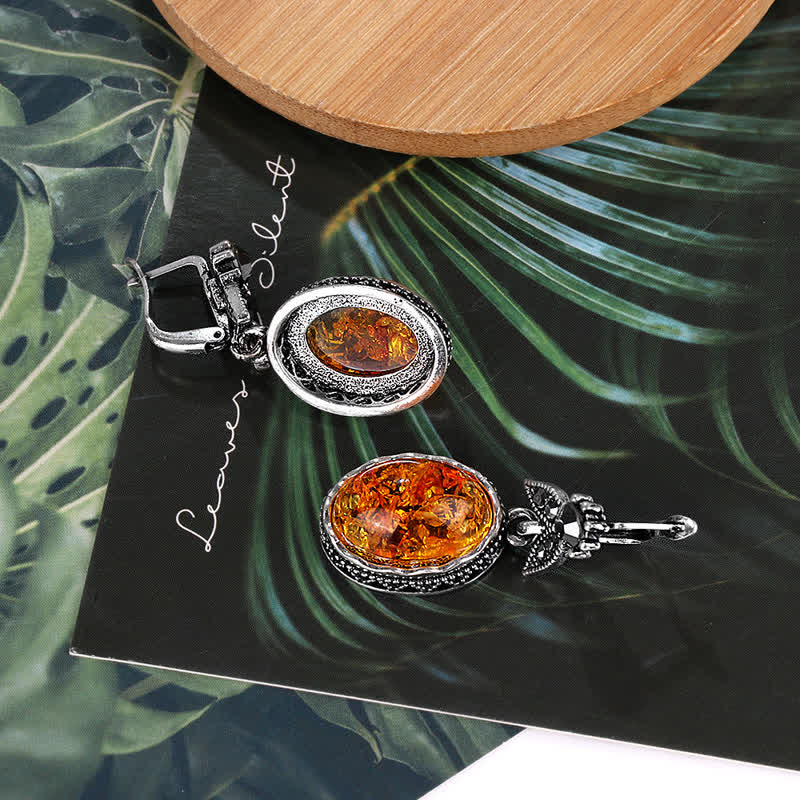 Nora - Boucles d'oreilles fleurs vintage en ambre