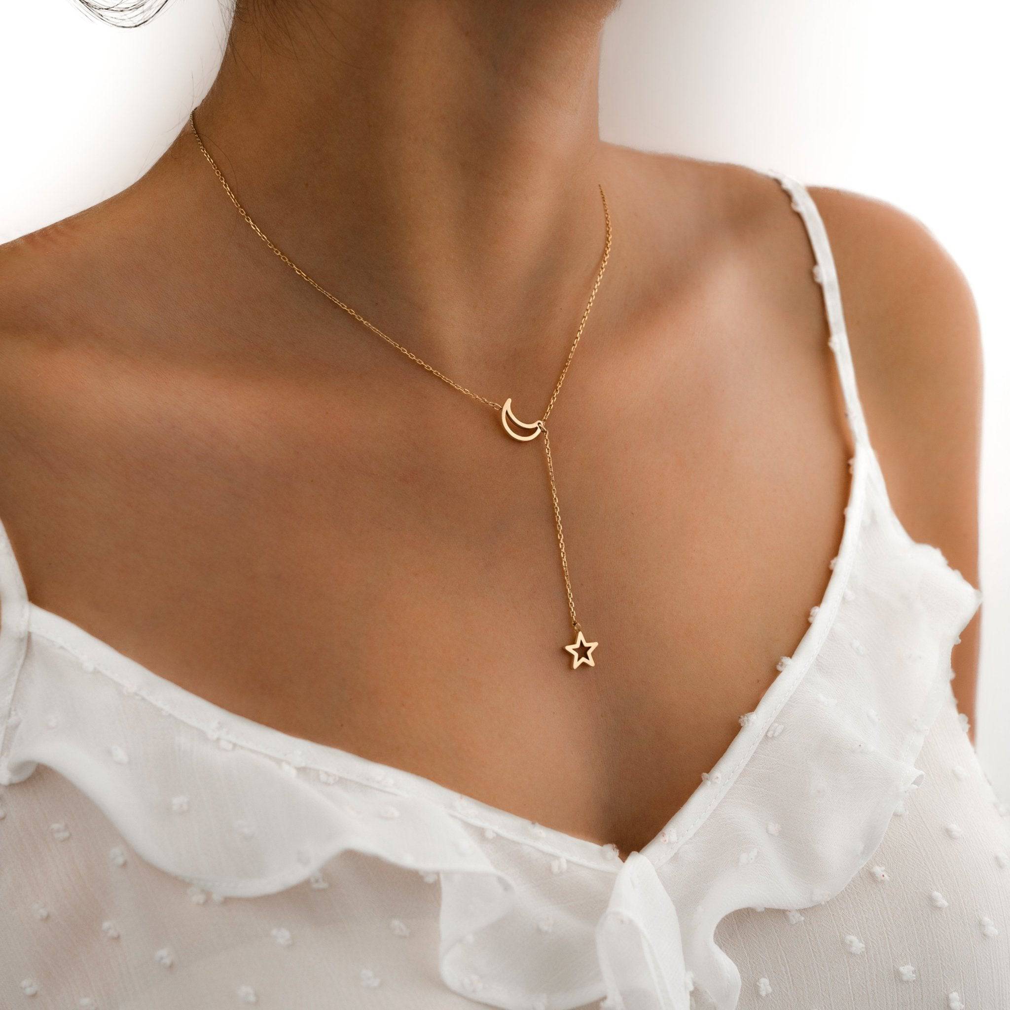 Nova - Collier lune et étoile en argent cosmique multicouche