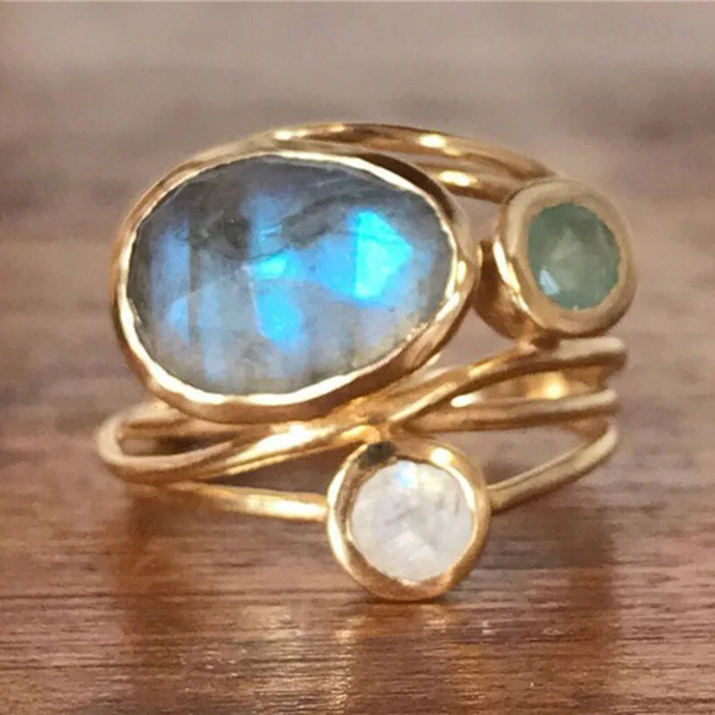 Sophia - Bague bohème dorée aux cristaux statement