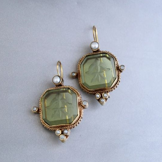 Boucles d'Oreilles Vintage Vertes Perle - Valeria