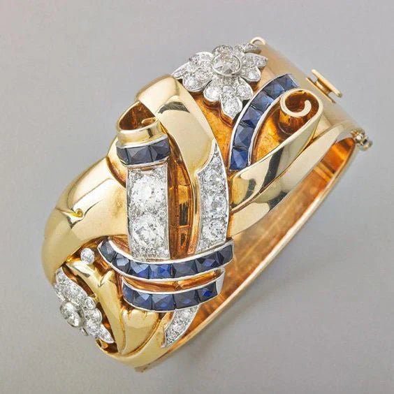 Celia - Bague dorée vintage à la zircone bleue royale