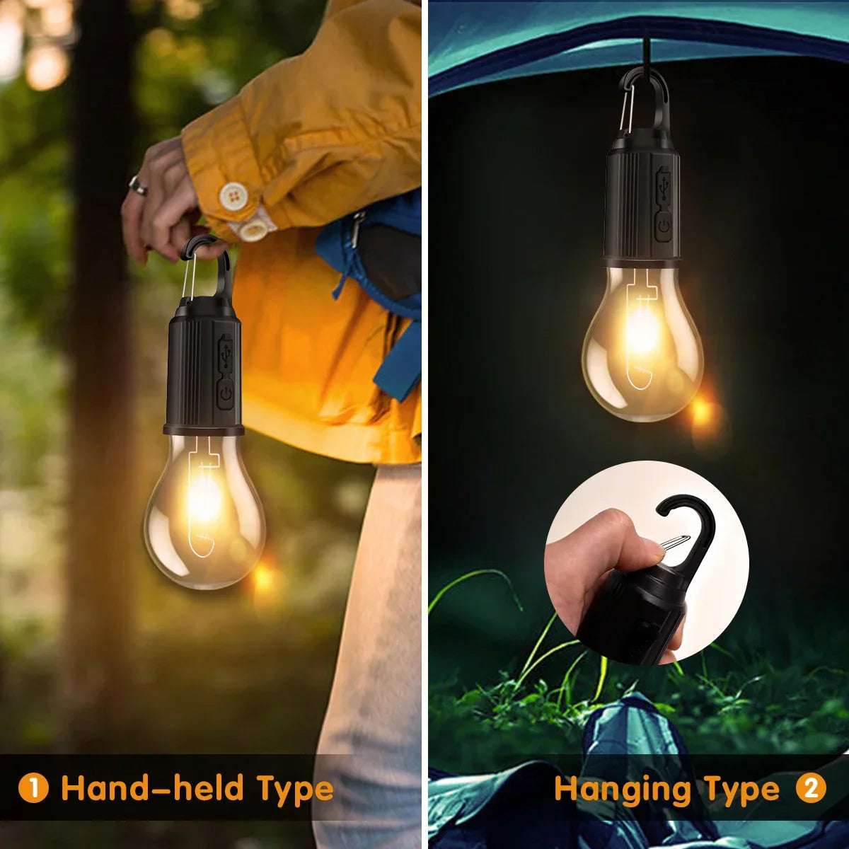 Ampoule Rétro Rechargeable - Lampe sans fil idéale pour le camping et le jardin