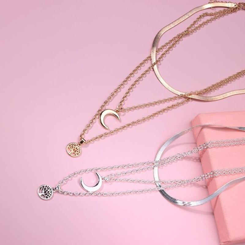 Selestina Collier Arbre de Vie Lune – Multicouche Argent