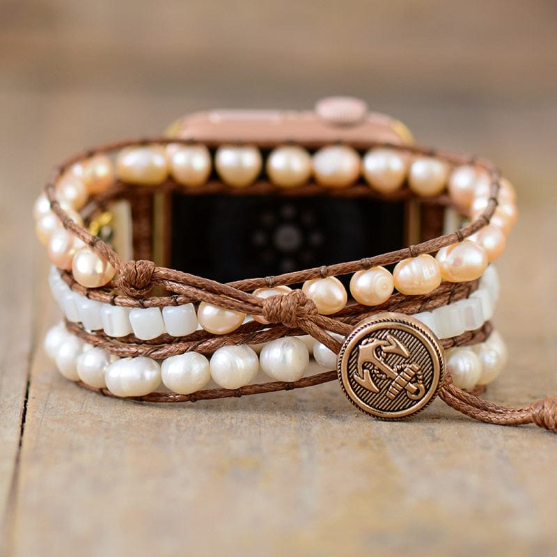 Elvianne - Bracelet Apple Watch en perles d'eau douce
