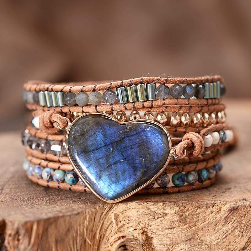Lunara - Bracelet wrap cœur en labradorite