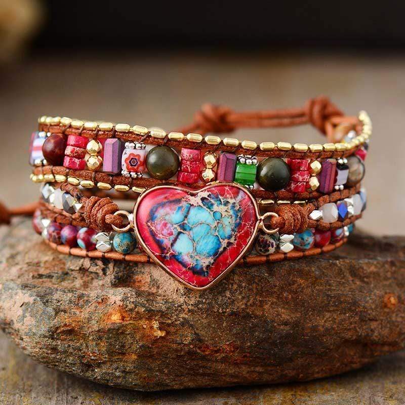 Elyra - Bracelet wrap cœur en jaspe