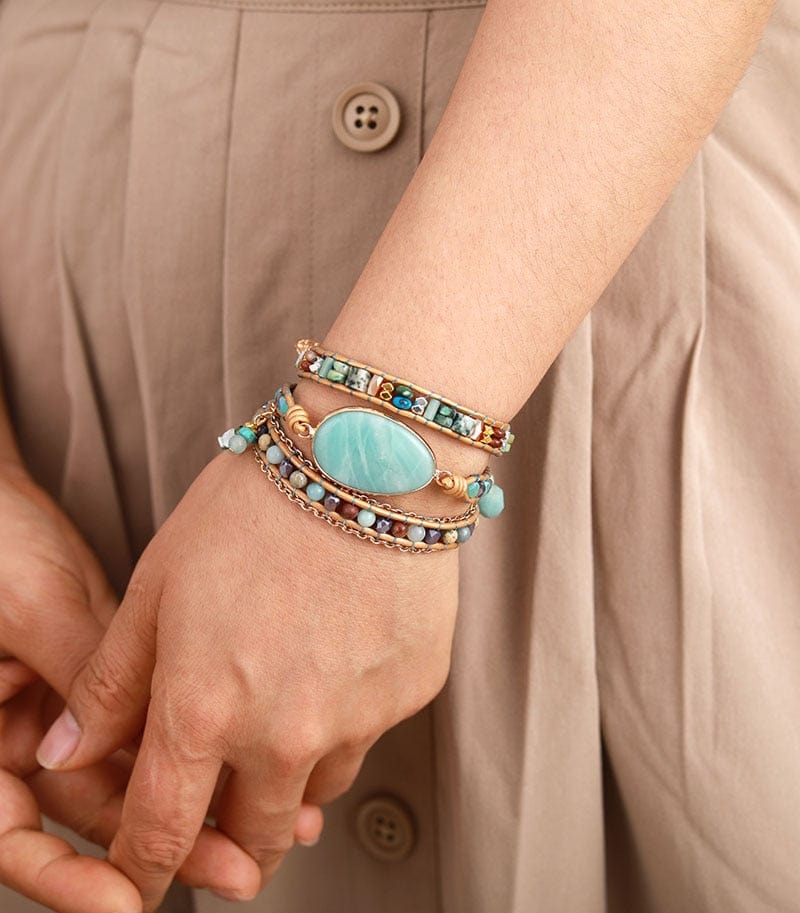 Bracelet Amazonite - Bracelet wrap bleu océan