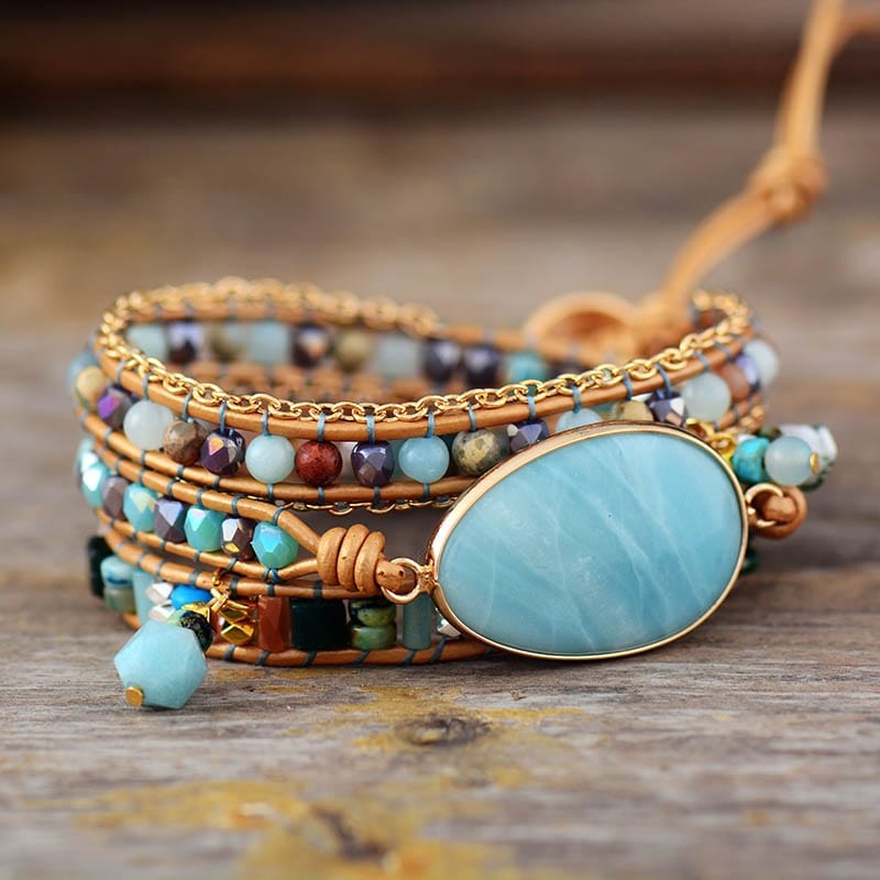 Bracelet Amazonite - Bracelet wrap bleu océan