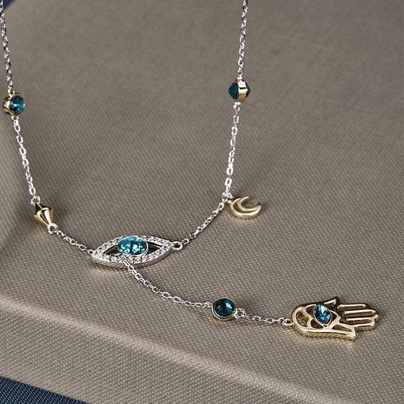 CrystalHamsa - Collier Hamsa argenté