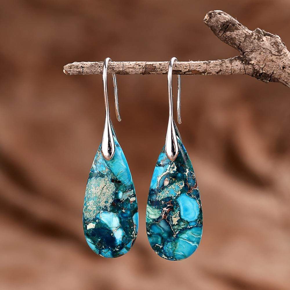 Meliora - Boucles d'oreilles en jaspe bleu