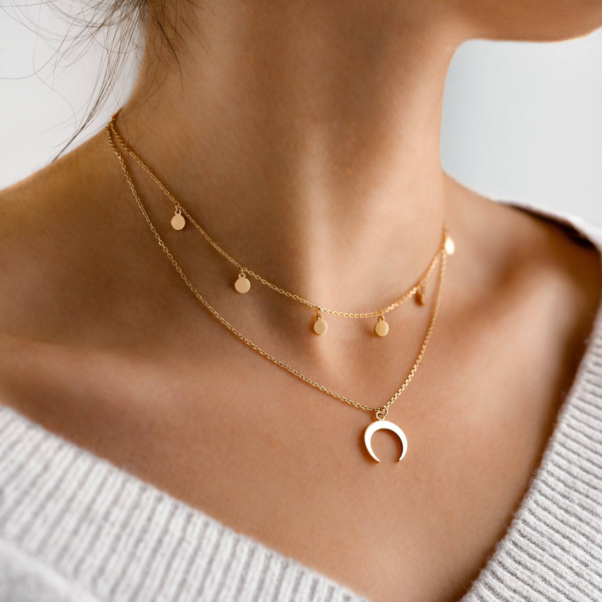 Luna - Collier double lune en argent à cercles multicouche