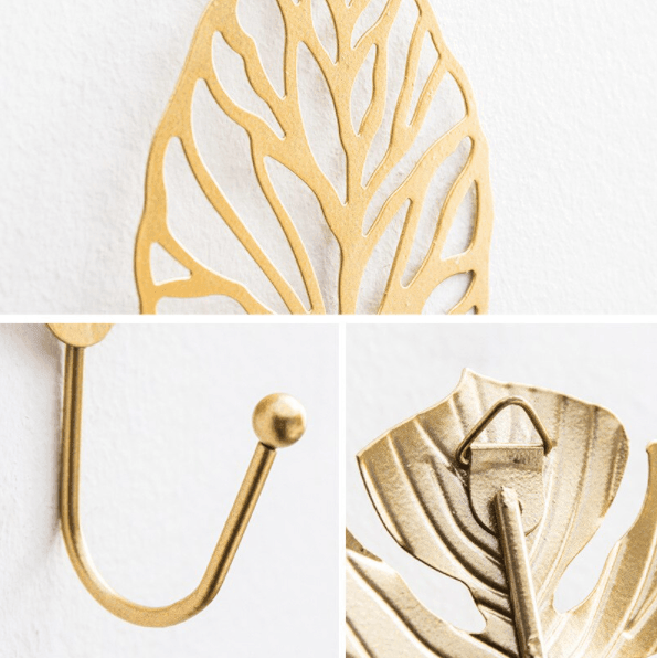 LeafLine - Patère Murale Feuille Dorée Élégante pour votre Intérieur