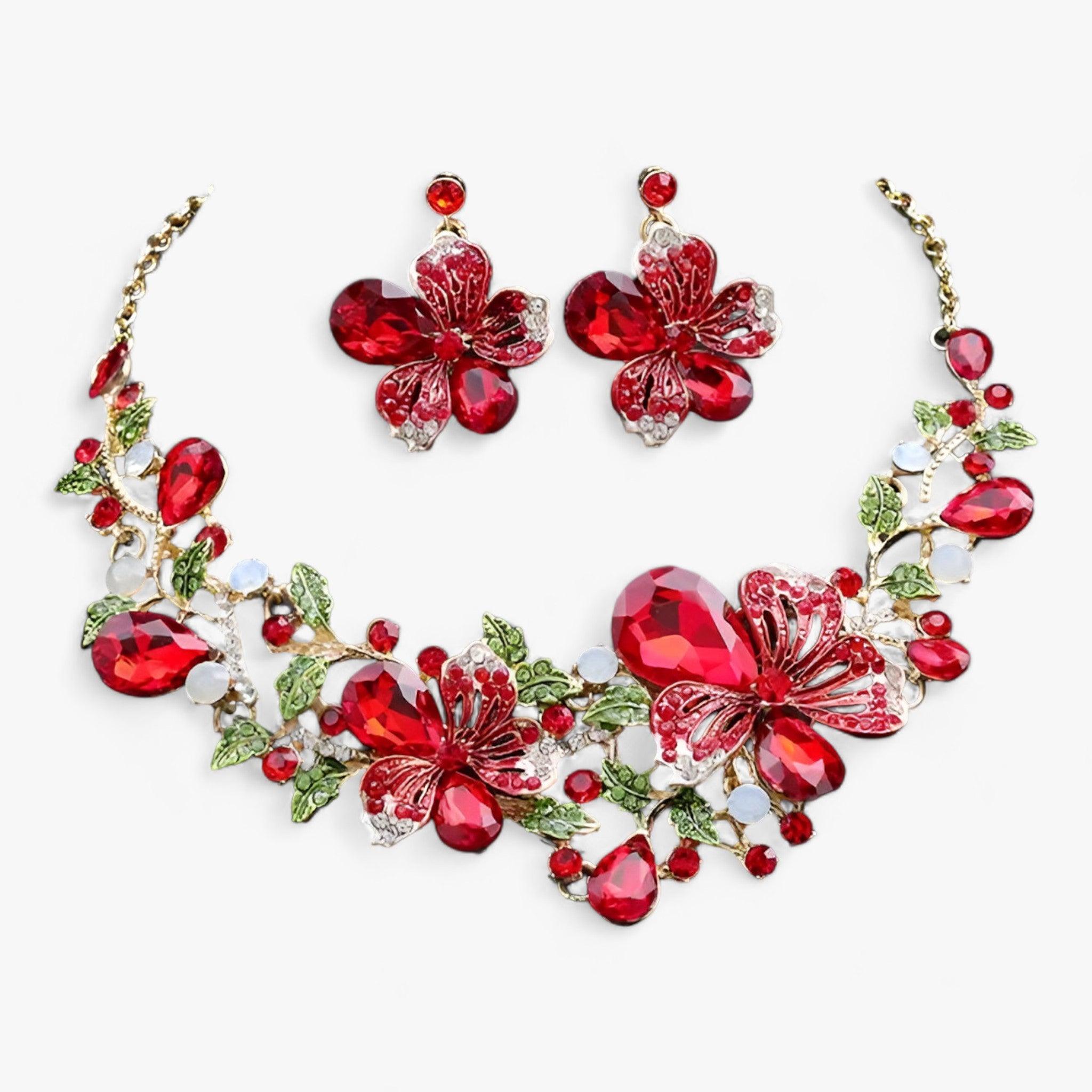 FleurGlow - Set Bijoux Mariage Fleurs Émail Élégant