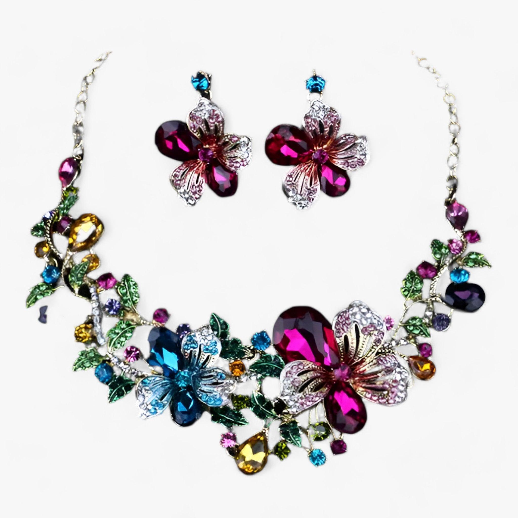 FleurGlow - Set Bijoux Mariage Fleurs Émail Élégant