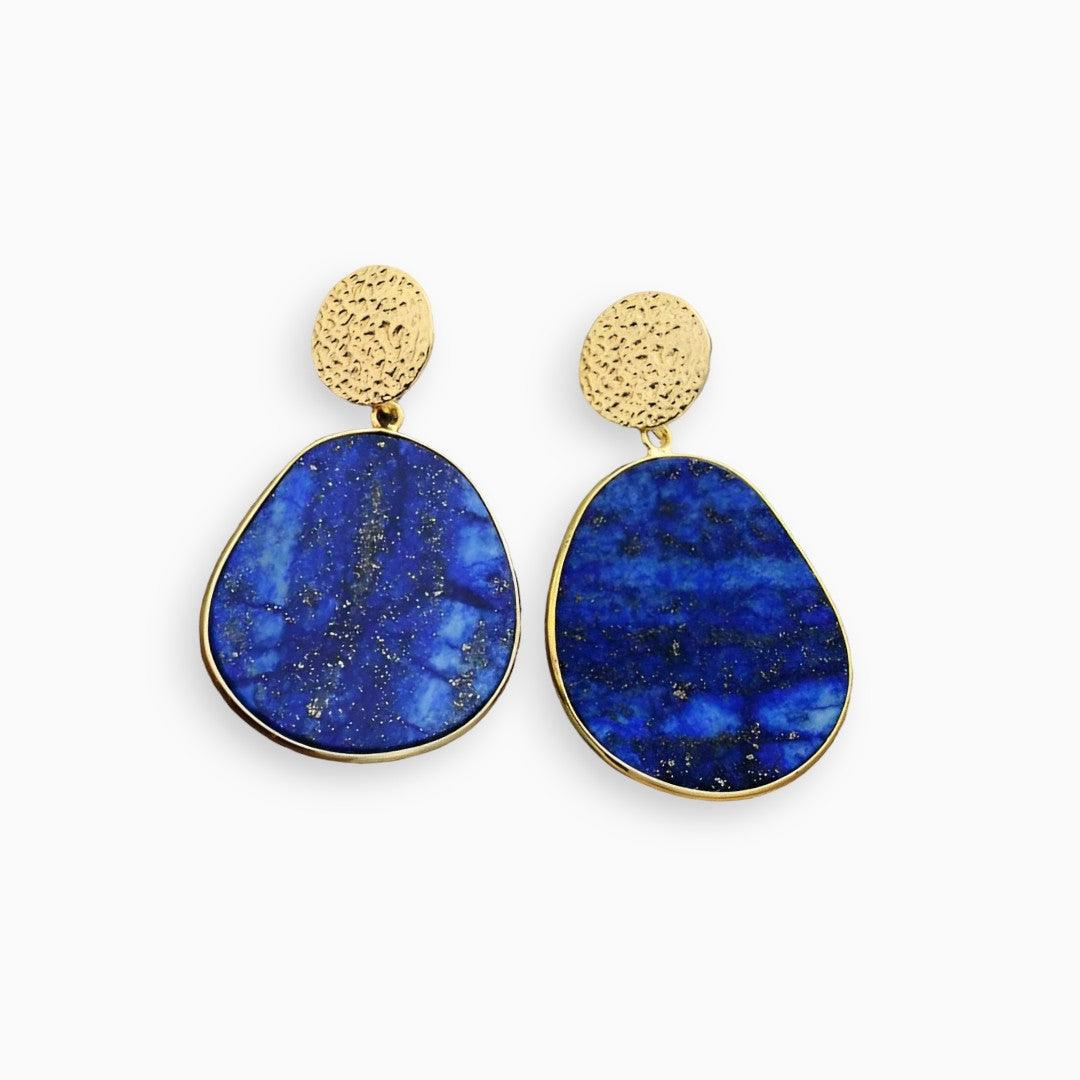 Althea - Boucles d'oreilles pendantes en lapis et œil-de-tigre