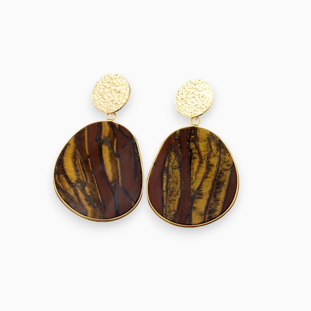 Althea - Boucles d'oreilles pendantes en lapis et œil-de-tigre