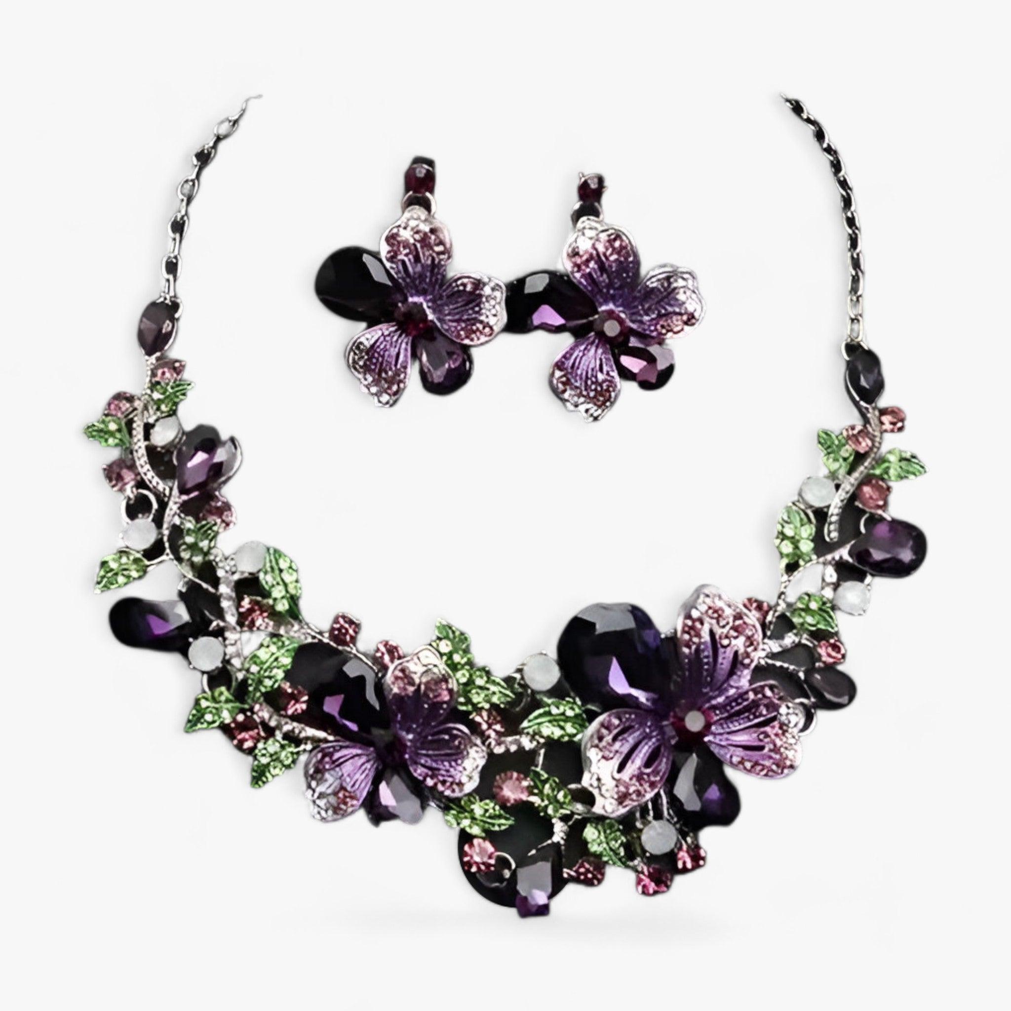 FleurGlow - Set Bijoux Mariage Fleurs Émail Élégant