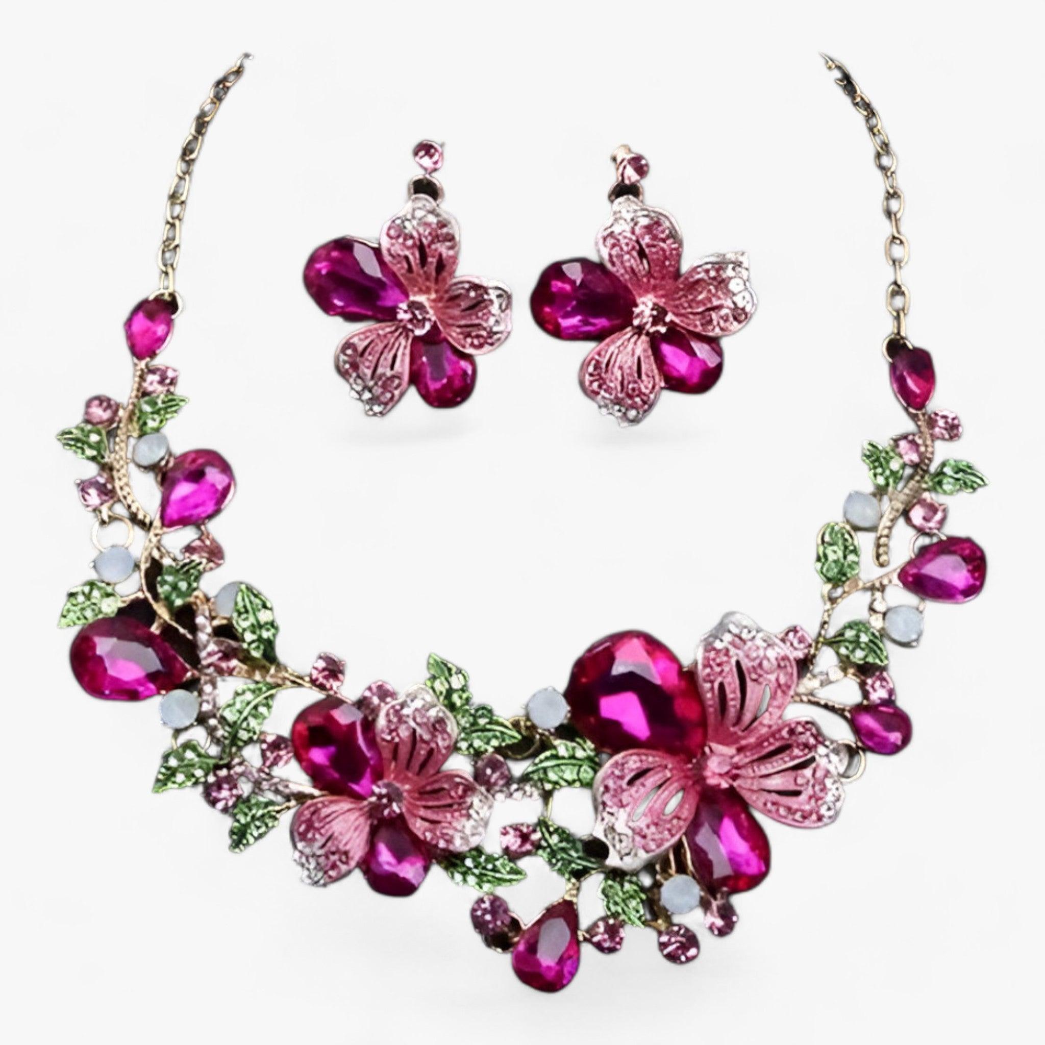 FleurGlow - Set Bijoux Mariage Fleurs Émail Élégant