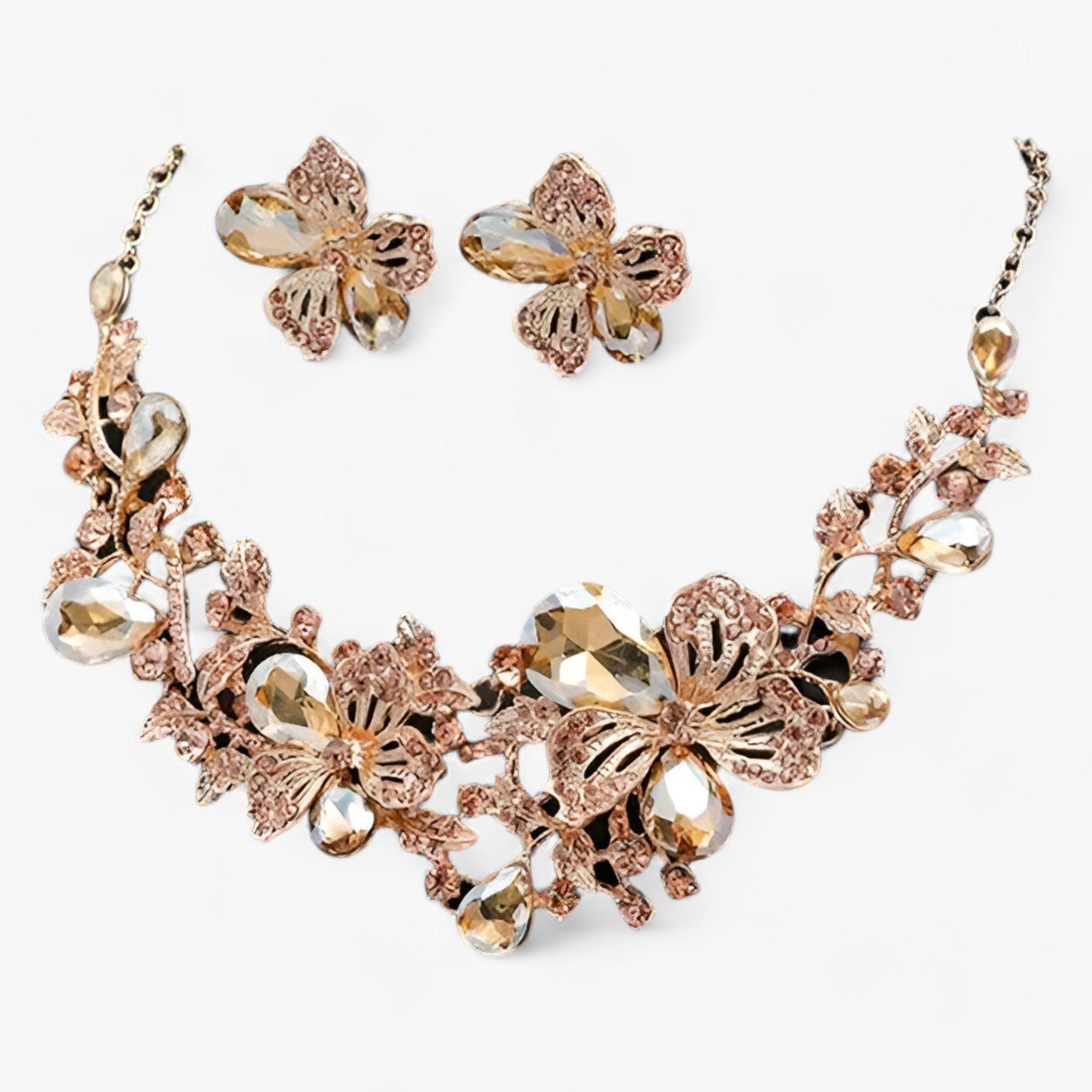 FleurGlow - Set Bijoux Mariage Fleurs Émail Élégant