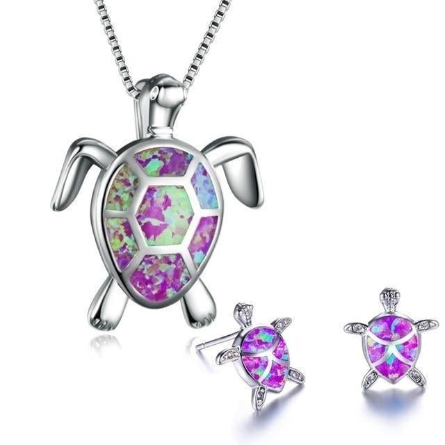 Marinella - Set de bijoux tortue de mer en argent et opale