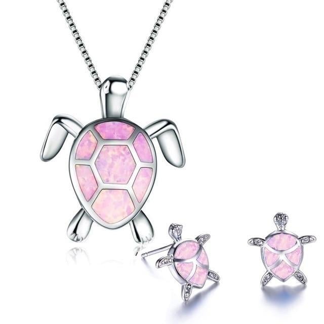 Marinella - Set de bijoux tortue de mer en argent et opale