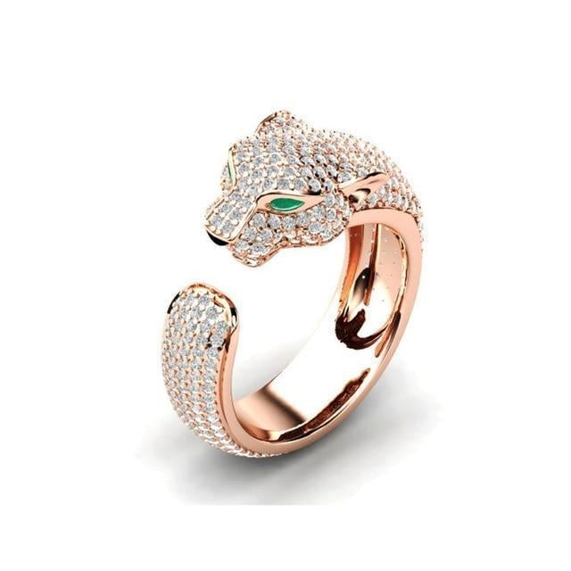 Bague jaguar réglable en or rose et argent 18K à la zircone