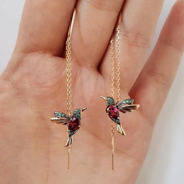 Amalia Boucles Colibri Émail Zircone – Fait Main Coloré