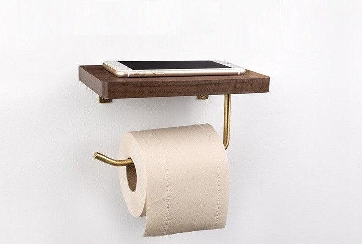 WoodNest - Porte-rouleau de papier toilette en bois avec tablette de rangement