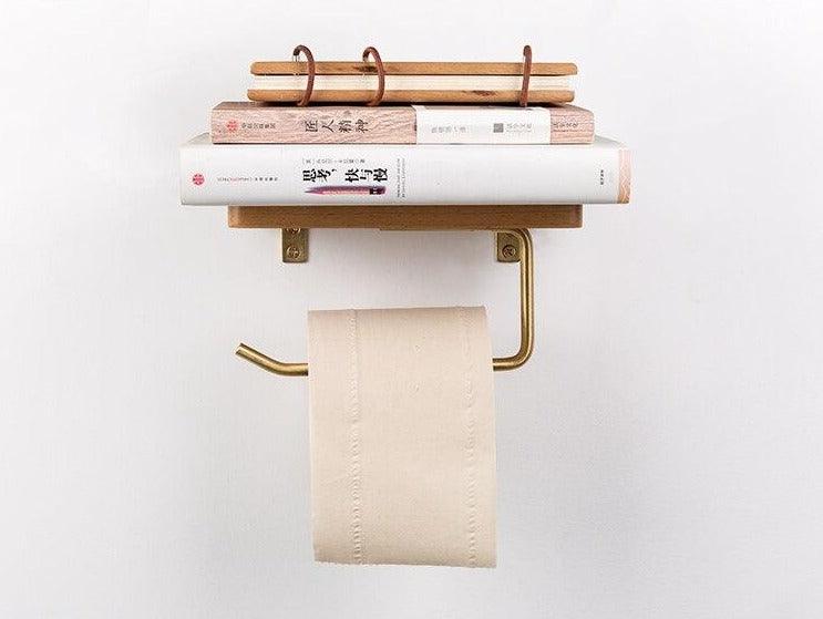WoodNest - Porte-rouleau de papier toilette en bois avec tablette de rangement